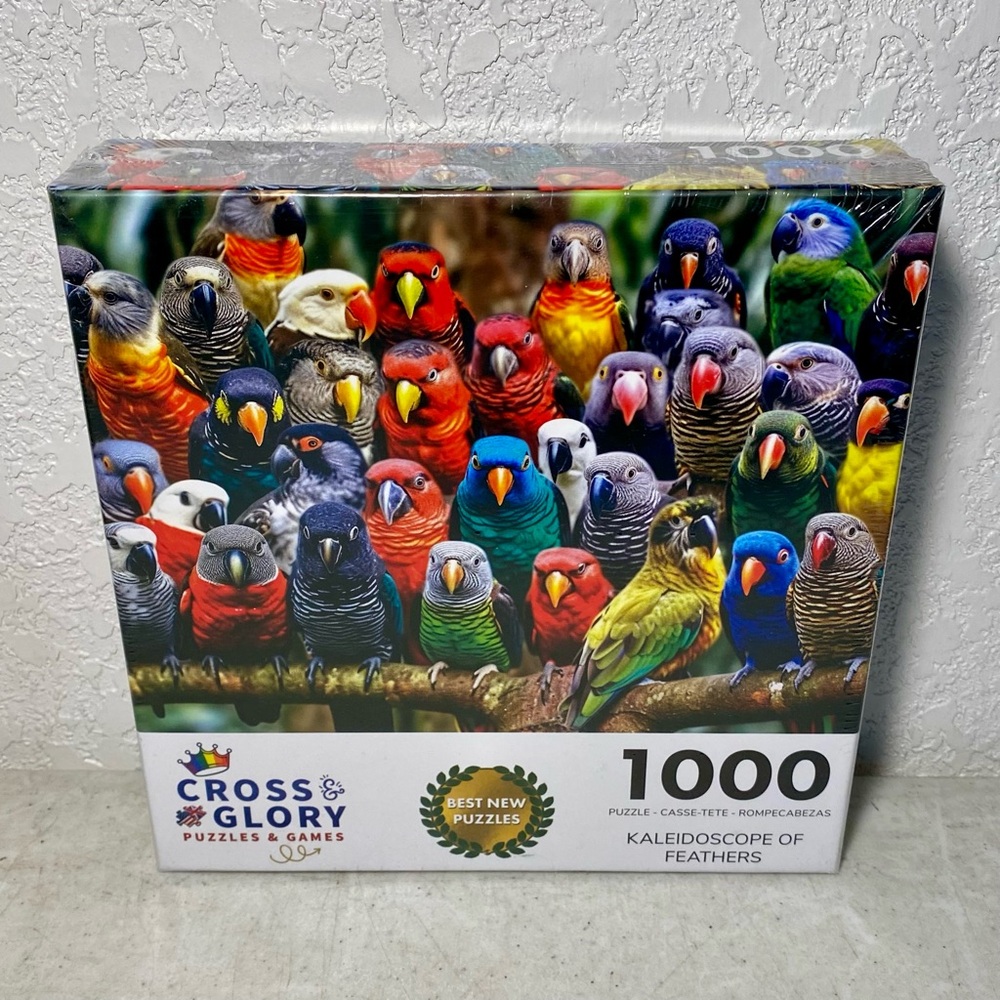 Cross & Glory Puzzle 1000pc Kaleidoscope Of Feathers Parrots Birds Colorful NEW!